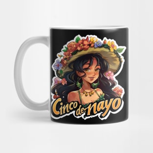 Cinco de mayo beauty anime girl with sumbrero flower Mug